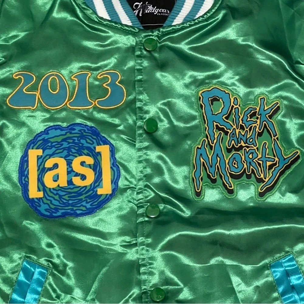 Headgear Classics Green Satin Varsity Jacket Rick & Morty Youth Kids Small Retro